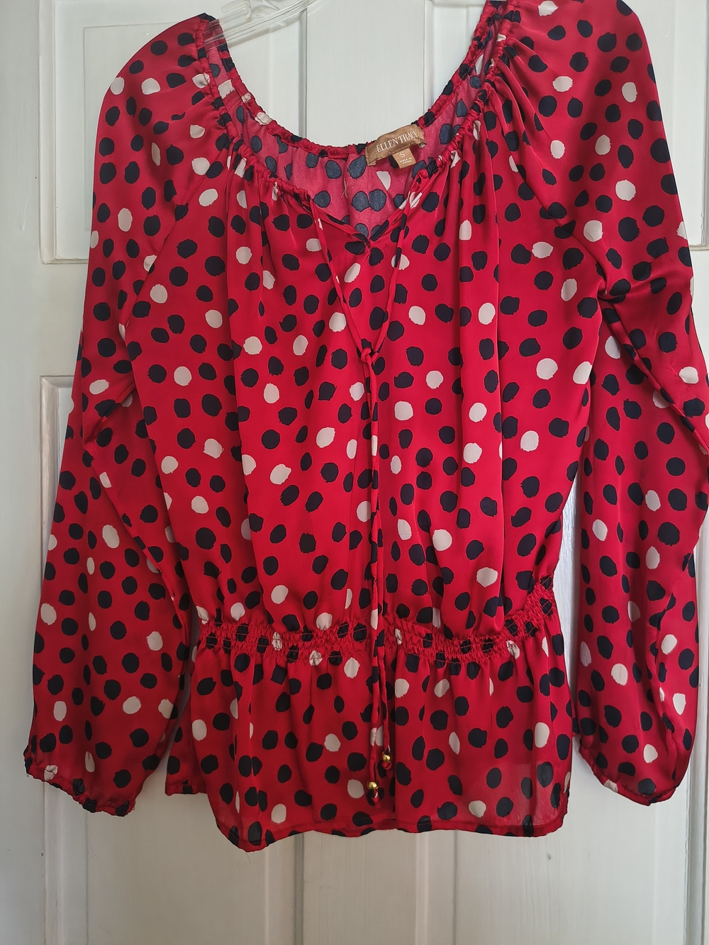 Ellen Tracy Red Polka Dot Peasant Blouse